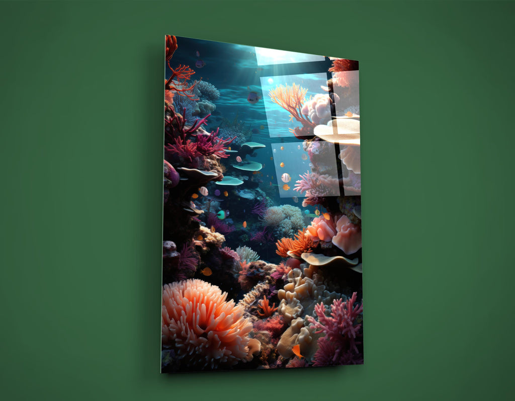 Coral Reef Underwater Glass Wall Art close-up