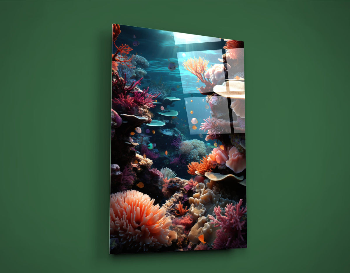 Coral Reef Underwater Glass Wall Art close-up