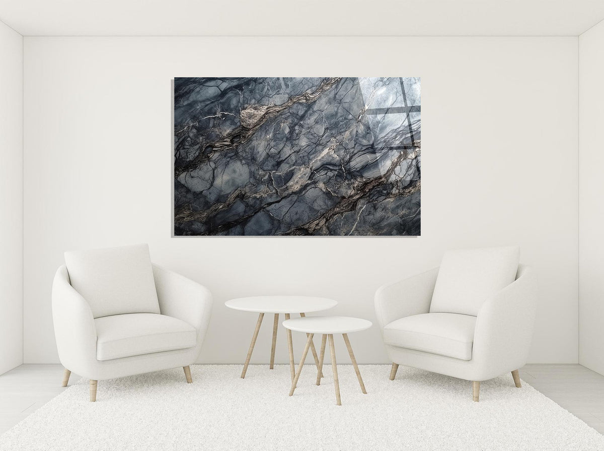 Gray Marble Texture Glass Wall Art in a modern interior