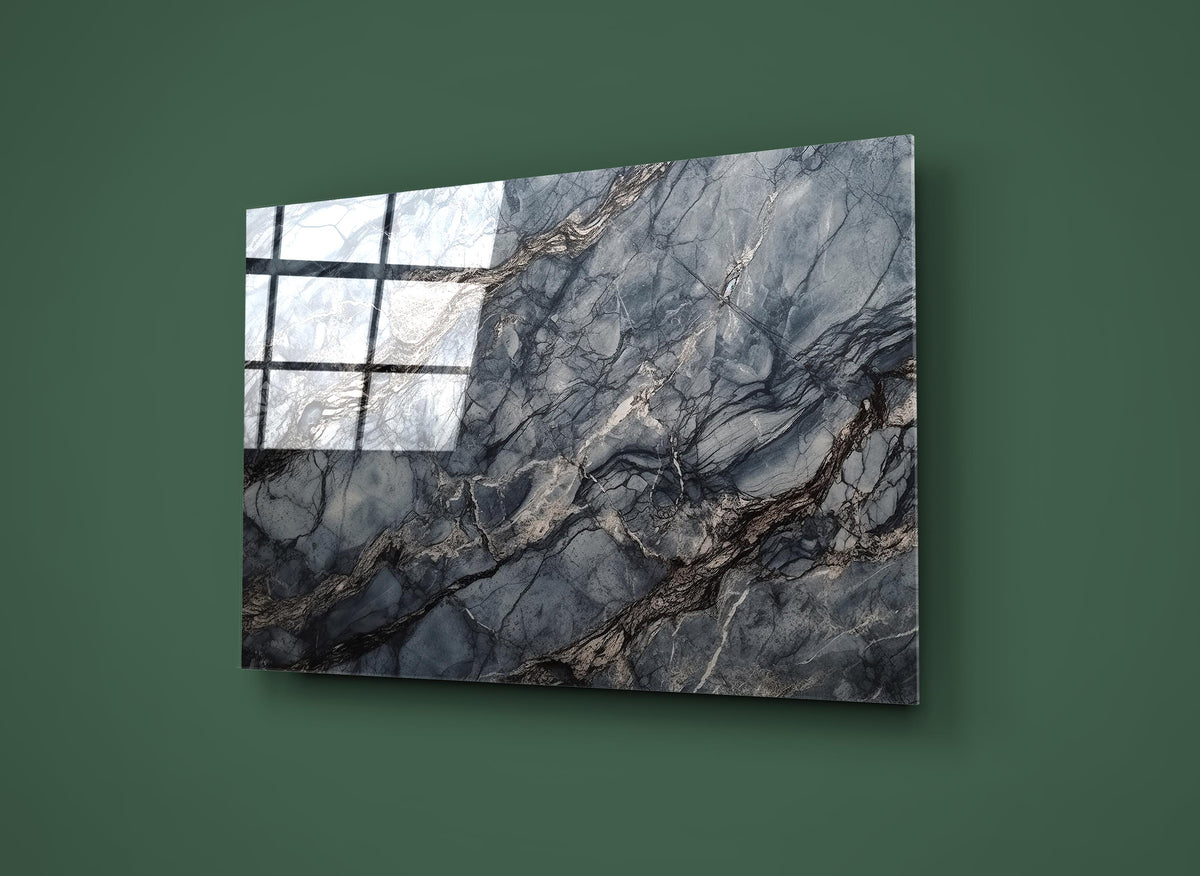 Gray Marble Texture Glass Wall Art on the wall