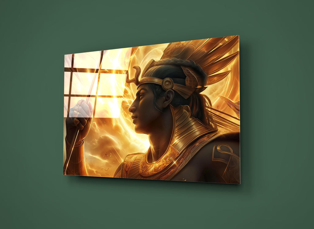 Golden Egyptian Pharaoh Glass Wall Art close-up