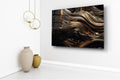 Bronze Liquid Waves Abstract Glass Wall Art in a living room interior
