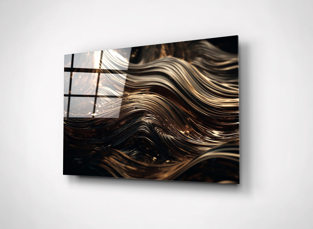Bronze Liquid Waves Abstract Glass Wall Art close-up