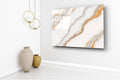 White and Gold Marble Glass Wall Art in a living room interior
