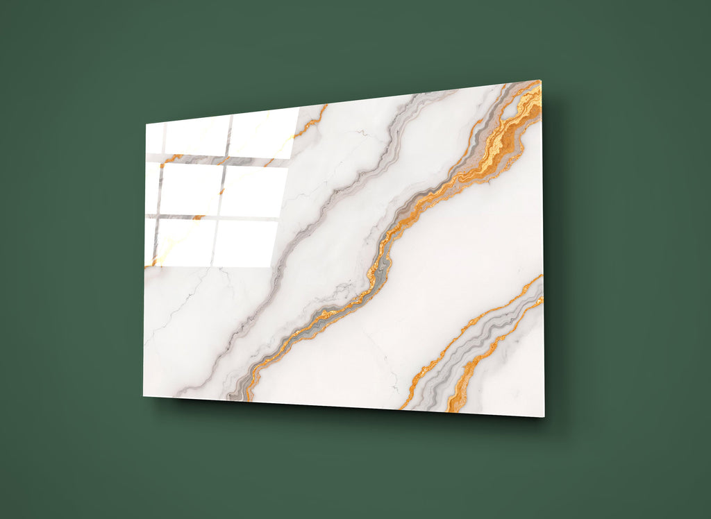 White and Gold Marble Glass Wall Art close-up