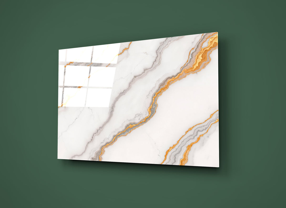 White and Gold Marble Glass Wall Art close-up