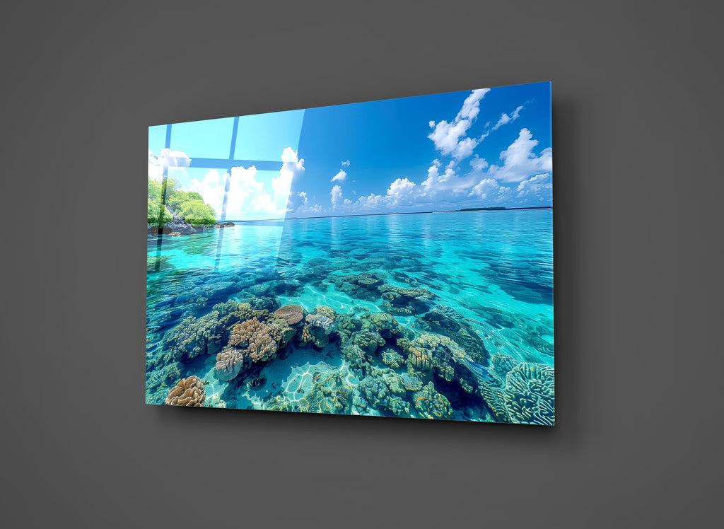 Tropical Lagoon Coral Reef Glass Wall Art close-up