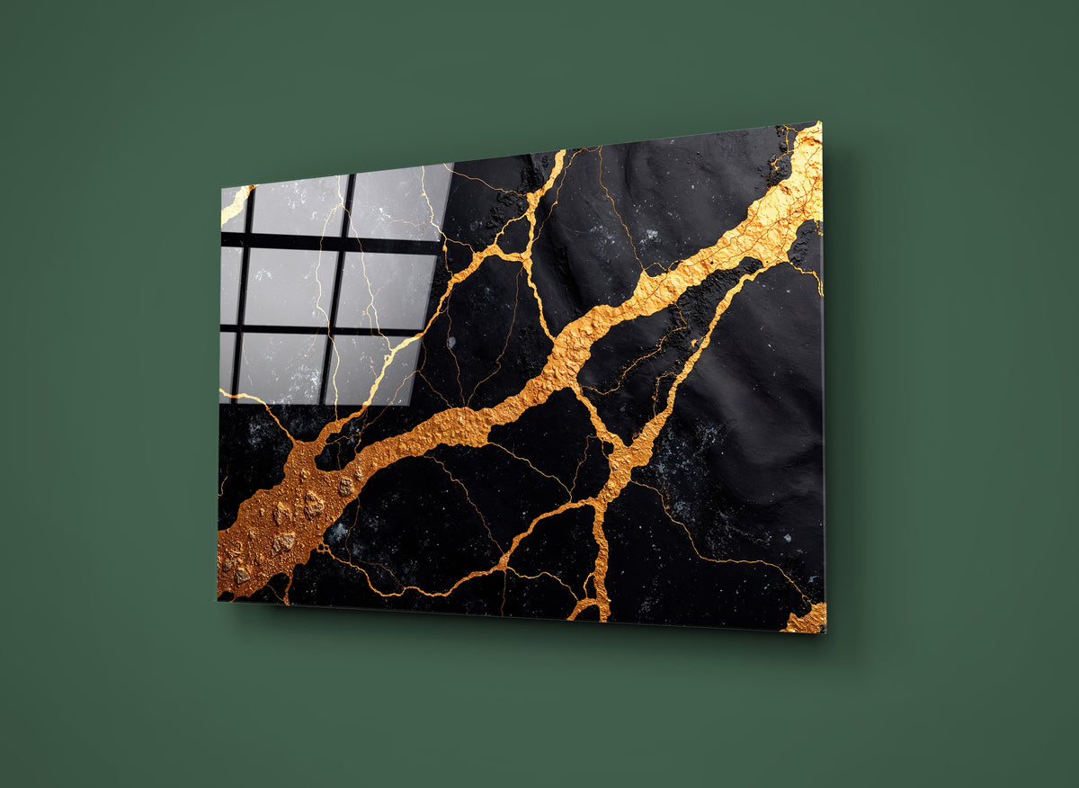 Black Marble with Gold Veins Glass Wall Art on the wall