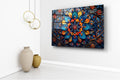 Colorful Mandala Flower Glass Wall Art in a living room interior