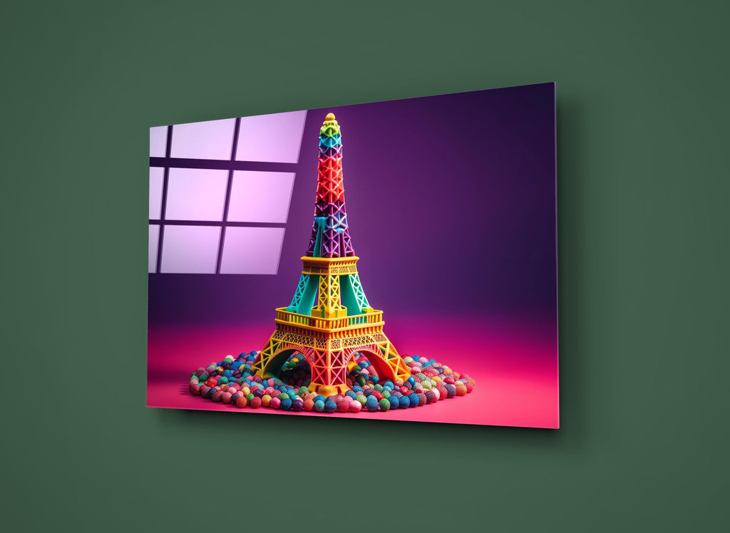 Rainbow Candy Eiffel Tower Glass Wall Art close-up