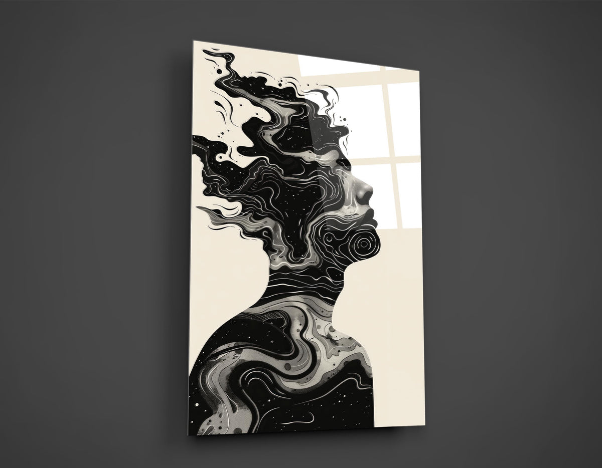 Swirling Ink Silhouette Glass Wall Art close-up