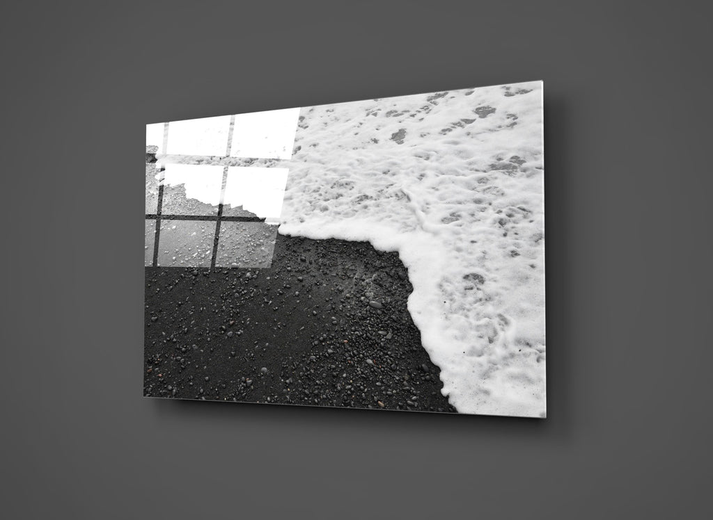 Black Sand Beach Waves Glass Wall Art close-up