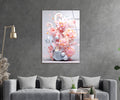 Pastel Pink 3D Floral Sculpture Glass Wall Art in a living room interior