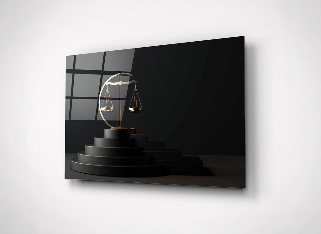 Golden Scales on Black Steps Glass Wall Art close-up