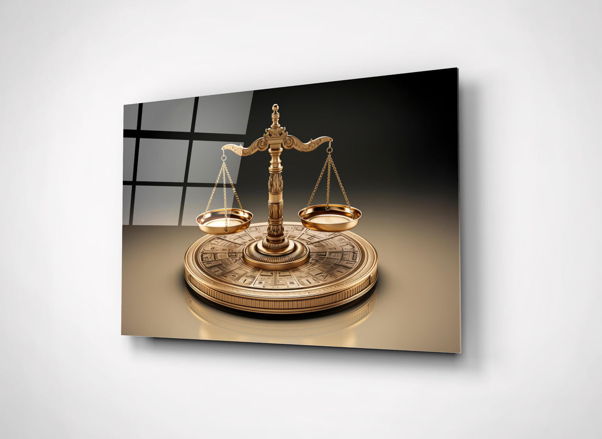 Golden Scales of Justice Glass Wall Art close-up