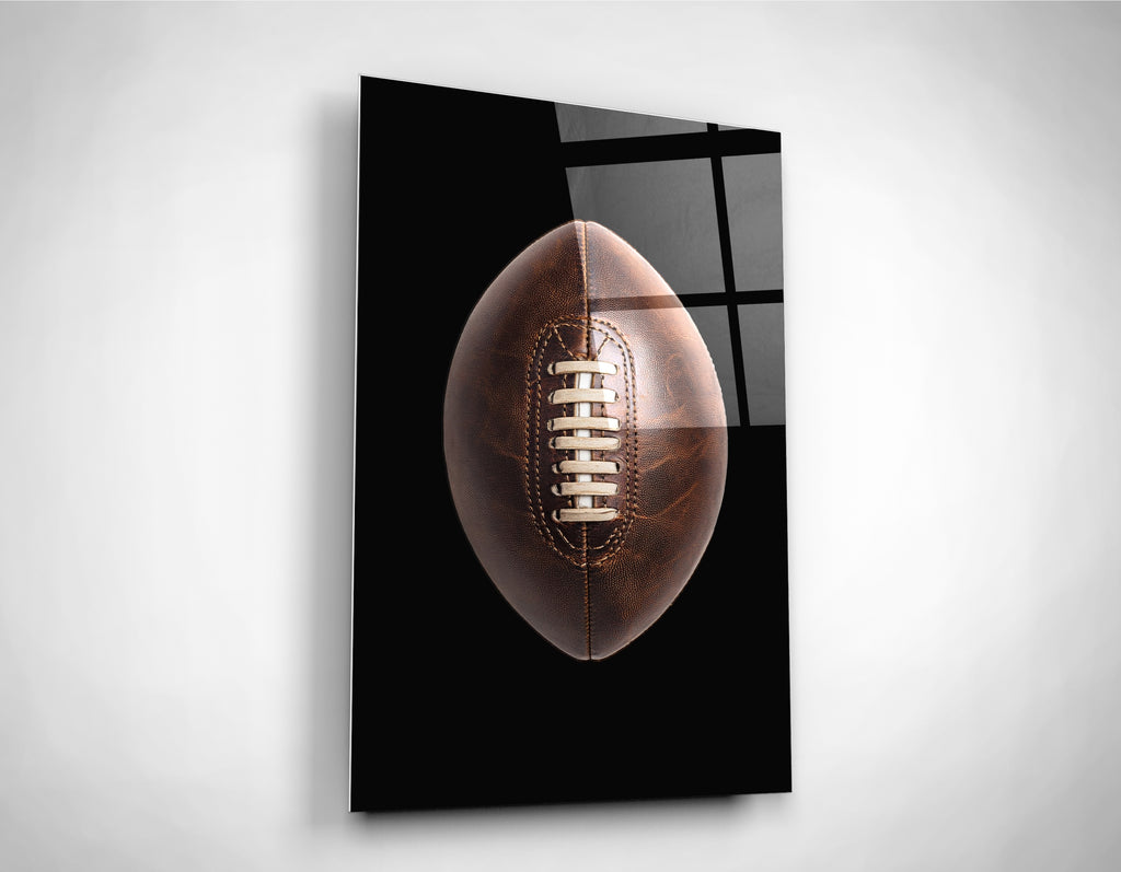 Vintage Leather Football Glass Wall Art close-up