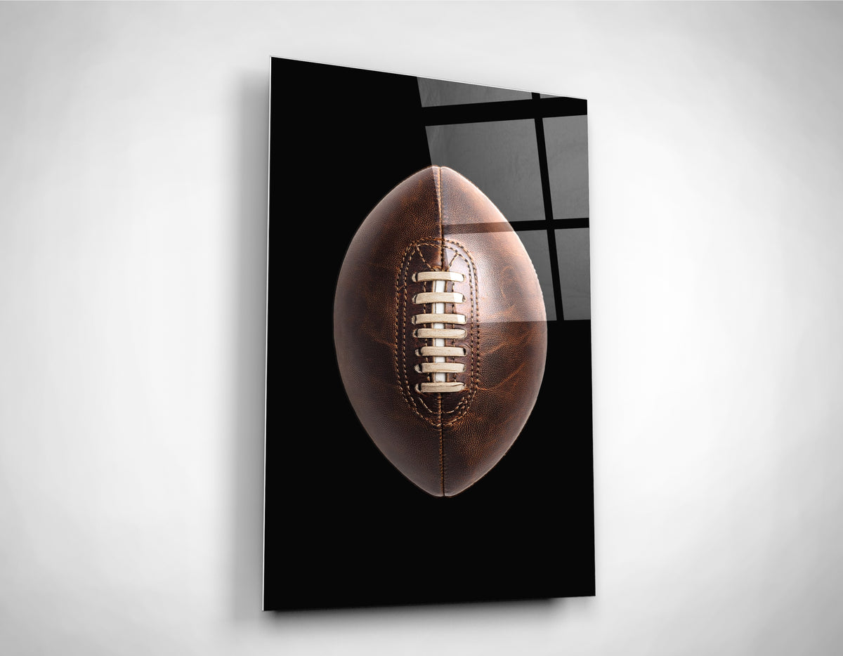Vintage Leather Football Glass Wall Art close-up