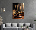Scales of Justice and Gavel Glass Wall Art in a living room interior