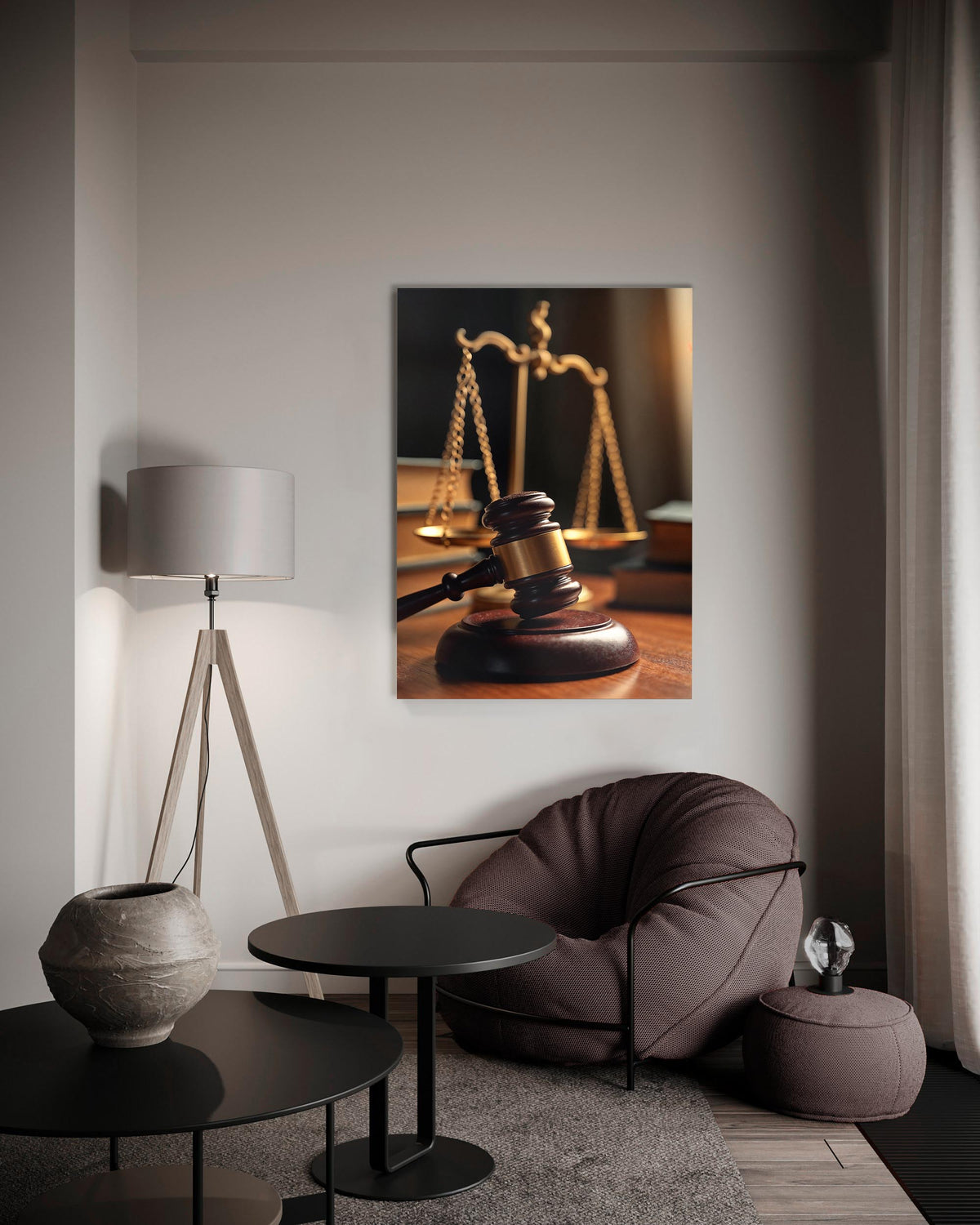 Scales of Justice and Gavel Glass Wall Art on the wall