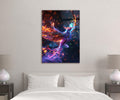 Neon Cosmic Phoenix Glass Wall Art in a living room interior