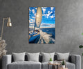 Sailing Yacht Deck View Glass Wall Art in a living room interior