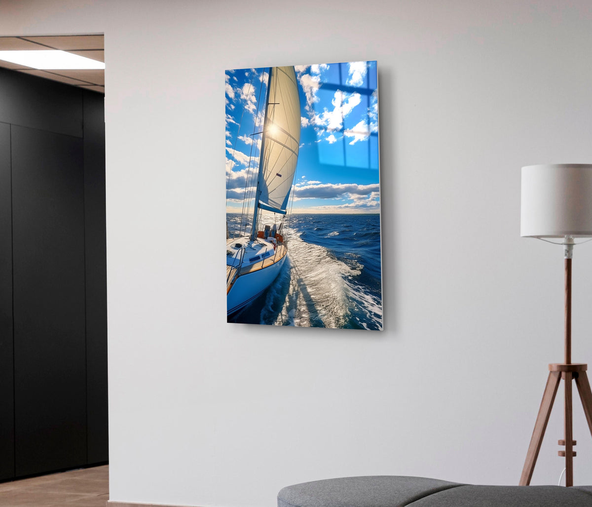 Sailing Yacht Deck View Glass Wall Art on the wall