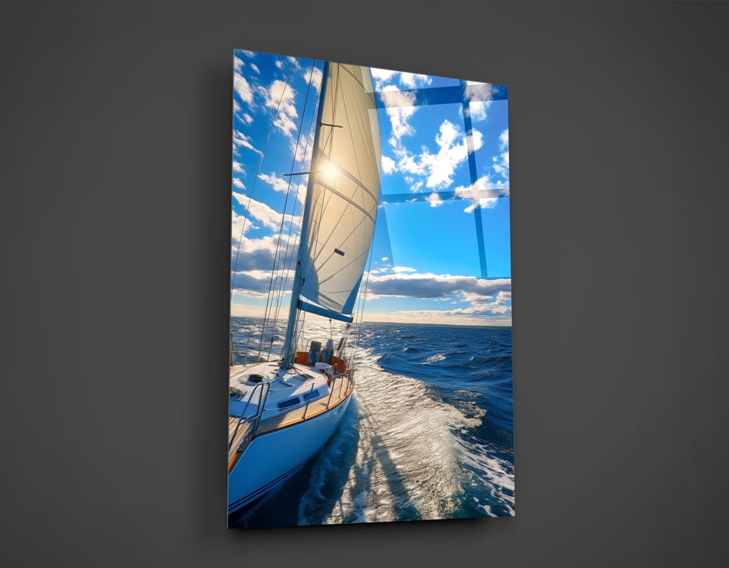 Sailing Yacht Deck View Glass Wall Art close-up