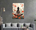 Woman Among Red Poppies Glass Wall Art in a living room interior