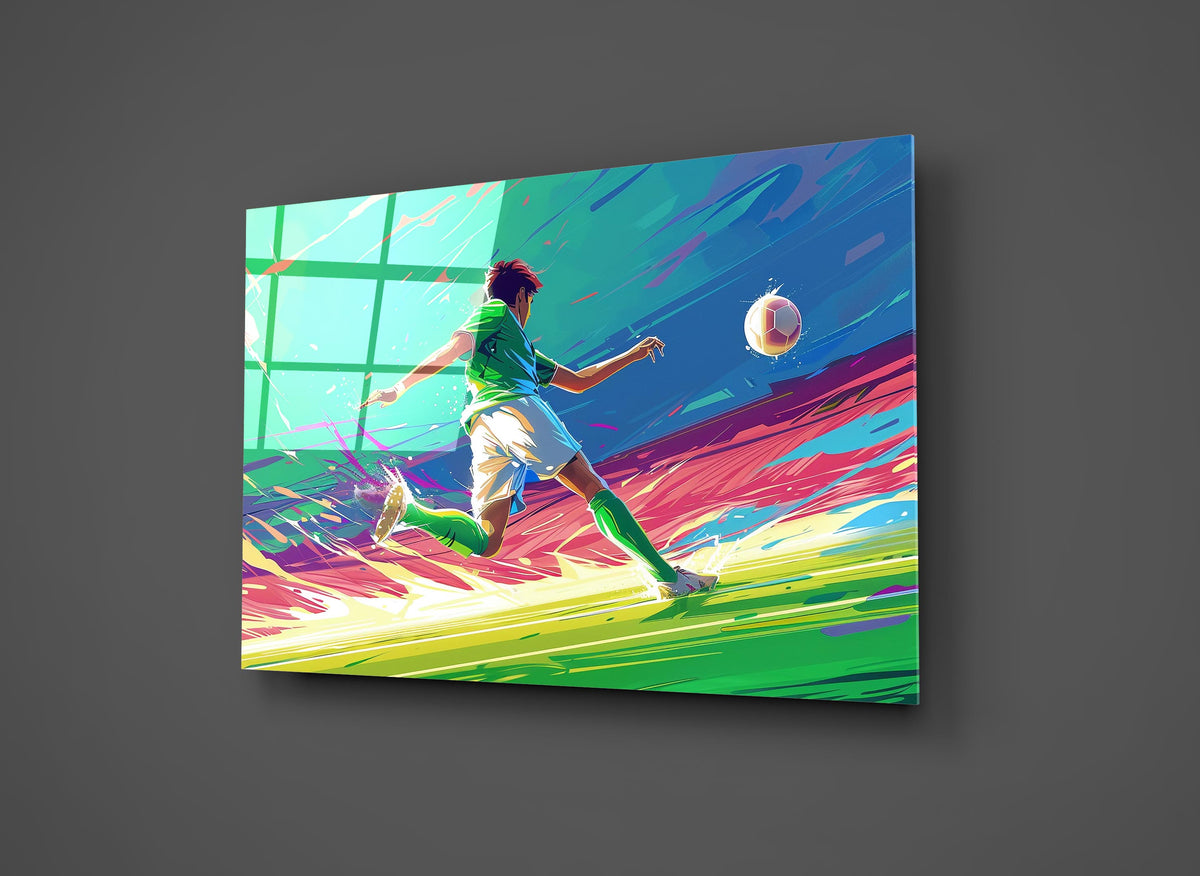 Soccer Player Strike Glass Wall Art close-up