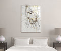 Jesus Line Sketch with Gold Accents Glass Wall Art in a living room interior