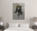 Jesus Crown of Thorns Abstract Sketch Glass Wall Art in a living room interior