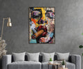 Cigar Smoking Woman Graffiti Pop Art Glass Wall Art in a living room interior