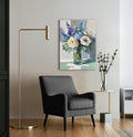 Impasto Floral Bouquet in Vase Glass Wall Art in a living room interior