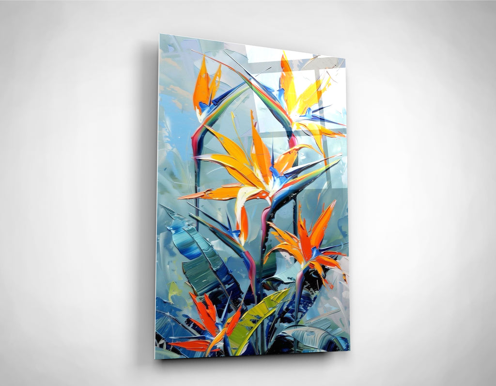 Bird of Paradise Flowers Glass Wall Art close-up