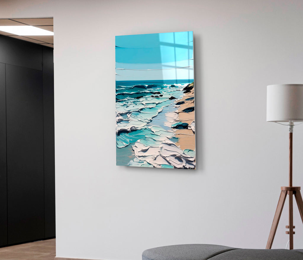 Impasto Turquoise Seashore Glass Wall Art on the wall
