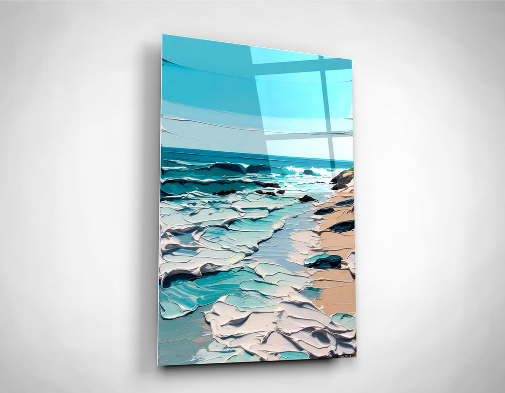 Impasto Turquoise Seashore Glass Wall Art close-up