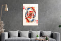 Queen of Hearts and Jack of Spades Card Glass Wall Art in a living room interior