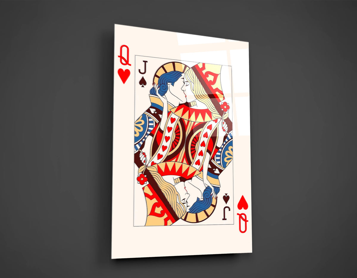 Queen of Hearts and Jack of Spades Card Glass Wall Art close-up