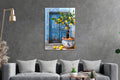 Blue Door and Lemon Tree Glass Wall Art in a living room interior