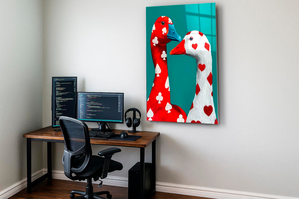 Playing Card Geese Pop Art Glass Wall Art on the wall