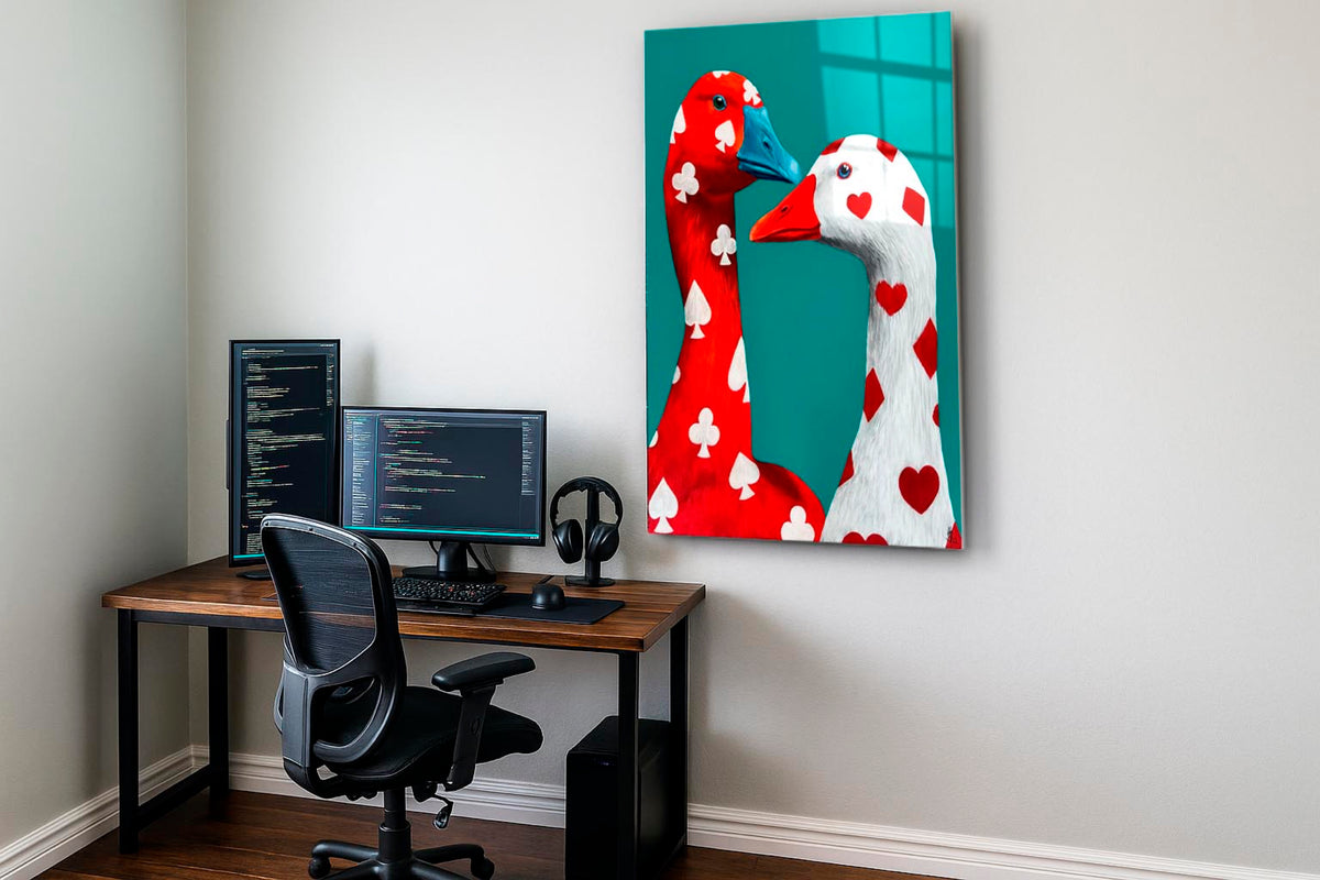 Playing Card Geese Pop Art Glass Wall Art on the wall