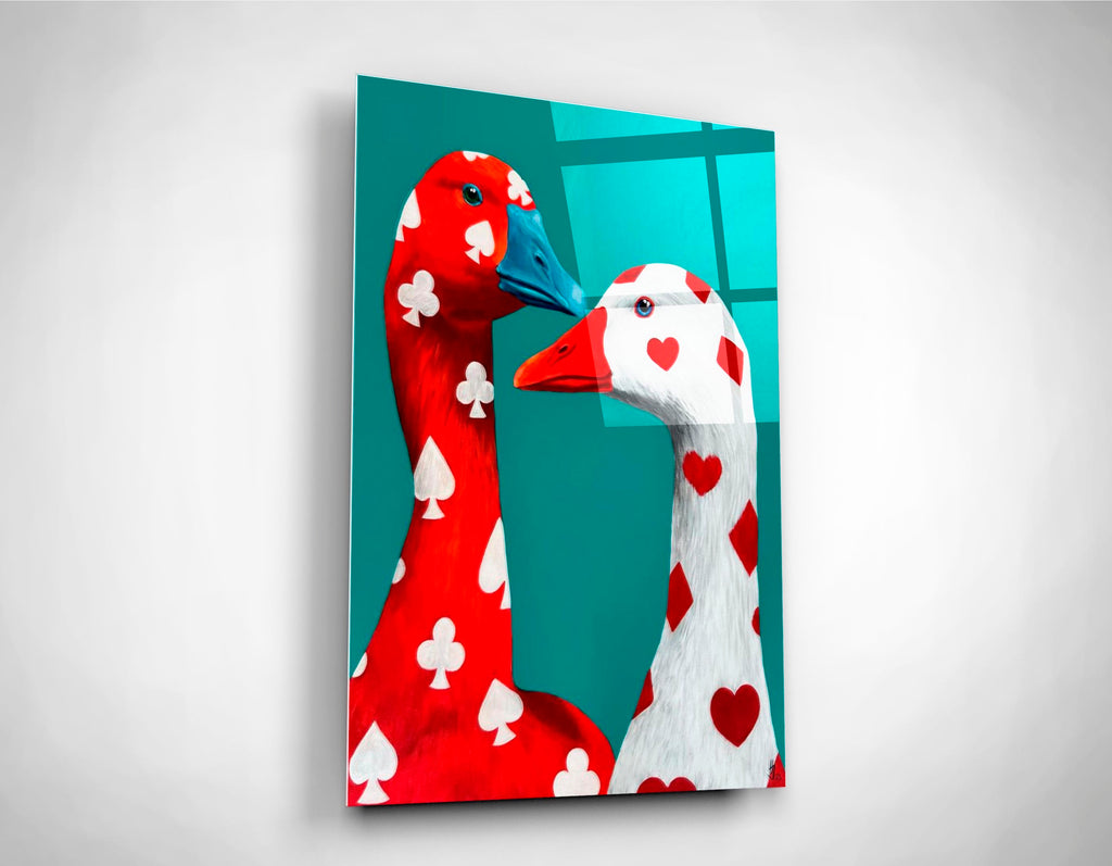 Playing Card Geese Pop Art Glass Wall Art close-up