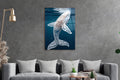 Lace Pattern Humpback Whale Glass Wall Art in a living room interior