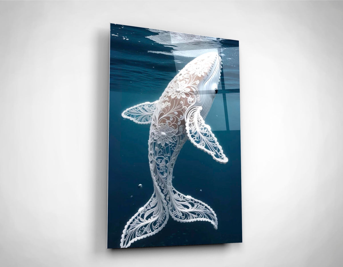 Lace Pattern Humpback Whale Glass Wall Art close-up