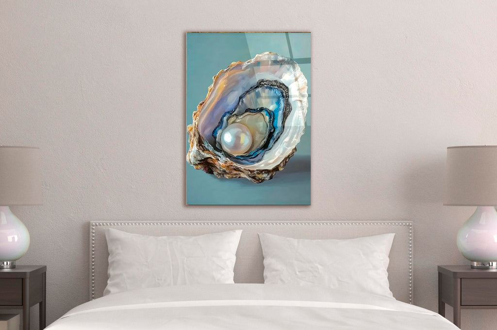Pearl in Oyster Shell Glass Wall Art in a modern interior
