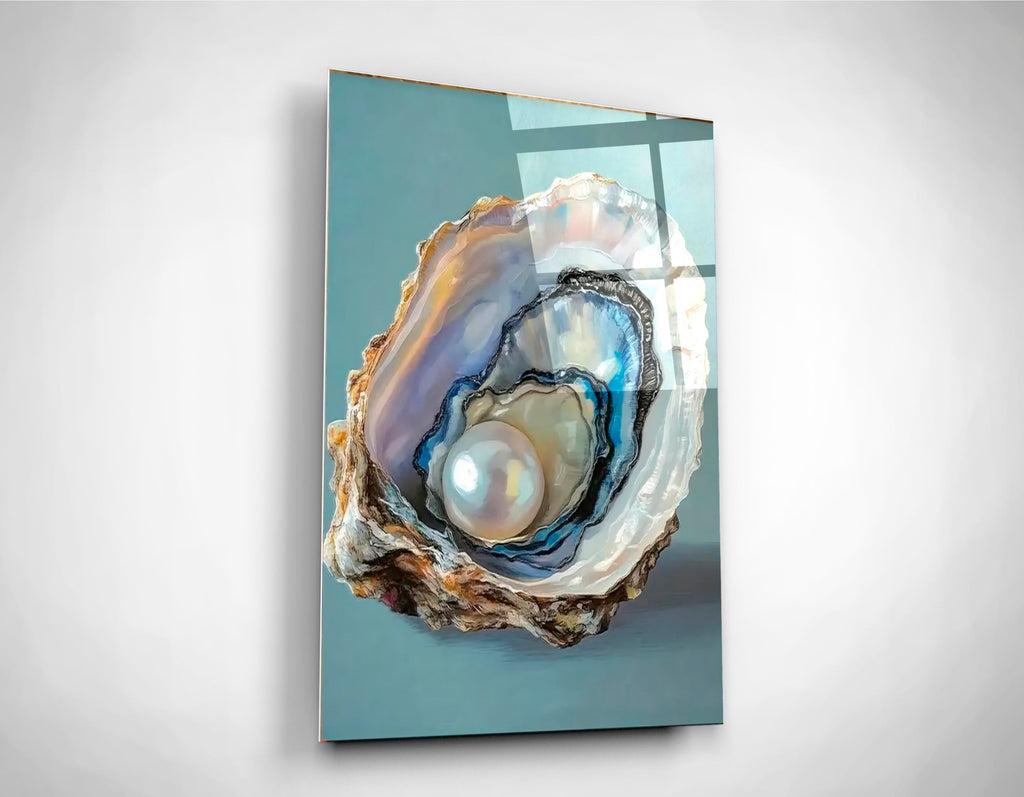Pearl in Oyster Shell Glass Wall Art close-up