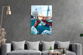 Venice Spritz Toast Glass Wall Art in a living room interior
