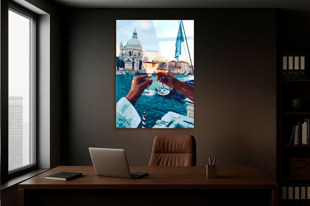 Venice Spritz Toast Glass Wall Art on the wall