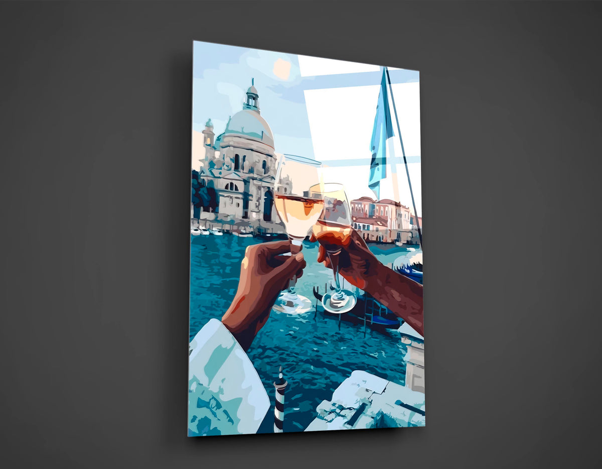 Venice Spritz Toast Glass Wall Art close-up