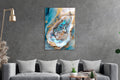 Golden Oyster Pearls Marble Glass Wall Art in a living room interior